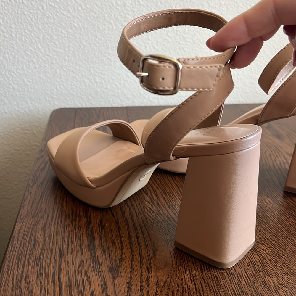 A New Day Tan Sandals with Block Heel and Ankle Strap Size 8